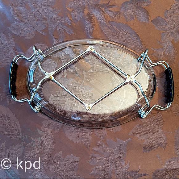 Chrome Expandable Pyrex Carrier with Black Handles – Mid-Century Bakeware Stand - Picture 3 of 10